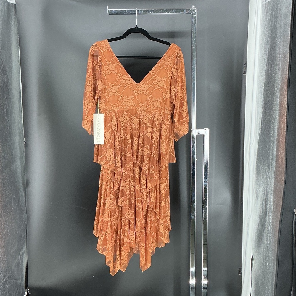 Chic Asymmetrical Orange Lace Dress